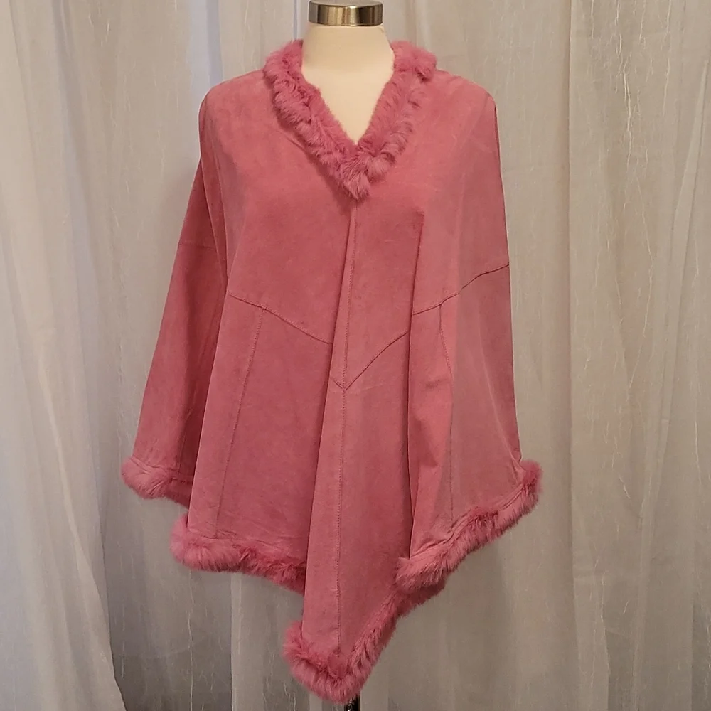 Vintage Revue Pink Suede and Fur Poncho Size 8
